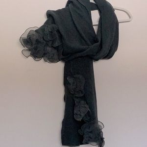 French Designer Dark Teal Mohair/Wool long scarf & wrap.
